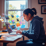 Student-working-on-laptop-with-floating-tool-icons